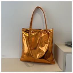 image-Simple Portable Large Capacity Texture Shiny Shoulder Bag Personality Soft Pu Paint Commuter Tote