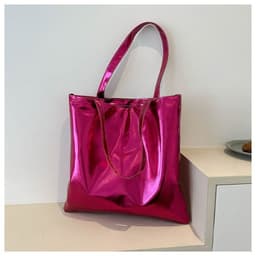 image-Simple Portable Large Capacity Texture Shiny Shoulder Bag Personality Soft Pu Paint Commuter Tote