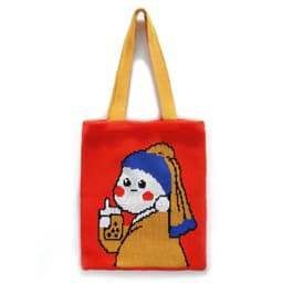 image-Girl Woven Bag Portable With Pearl Earrings