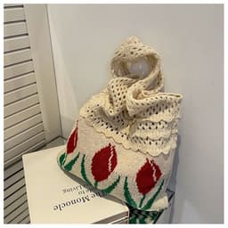 image-Flower Tulip Vintage Knitted Shoulder Bag