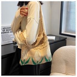 image-Flower Tulip Vintage Knitted Shoulder Bag