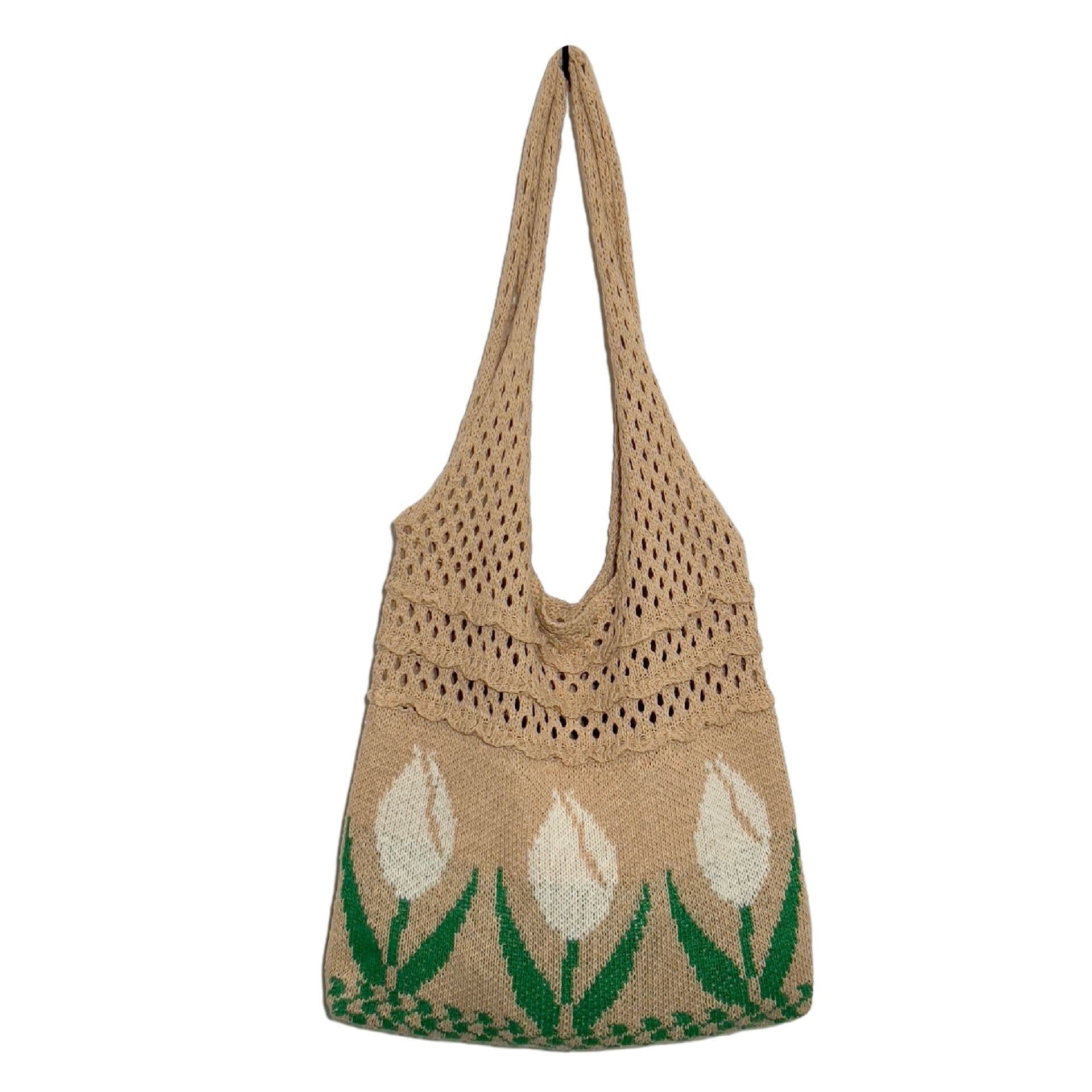 image-Flower Tulip Vintage Knitted Shoulder Bag
