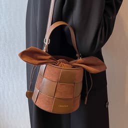 image-Women's Fall Winter Fashion Frosted Woven Portable Bucket Bag