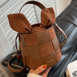 image-Women's Fall Winter Fashion Frosted Woven Portable Bucket Bag