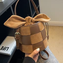 image-Women's Fall Winter Fashion Frosted Woven Portable Bucket Bag