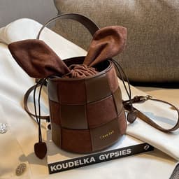 image-Women's Fall Winter Fashion Frosted Woven Portable Bucket Bag