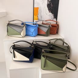 image-Contrast Color Geometric Shoulder Bag For Women
