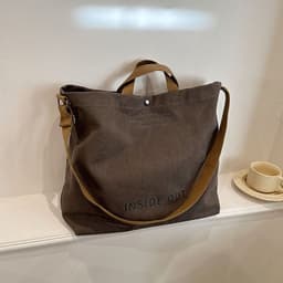 image-Large-capacity Canvas Bags Women Casual Fashion Totes Alphabet Print Shoulder Bag With Adjustable Strap Retro Handbag For Shopping