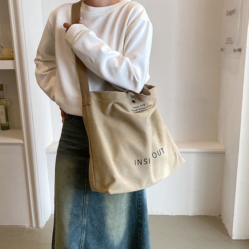 image-Large-capacity Canvas Bags Women Casual Fashion Totes Alphabet Print Shoulder Bag With Adjustable Strap Retro Handbag For Shopping
