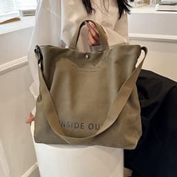 image-Large-capacity Canvas Bags Women Casual Fashion Totes Alphabet Print Shoulder Bag With Adjustable Strap Retro Handbag For Shopping