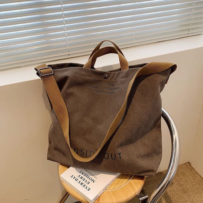 image-Large-capacity Canvas Bags Women Casual Fashion Totes Alphabet Print Shoulder Bag With Adjustable Strap Retro Handbag For Shopping