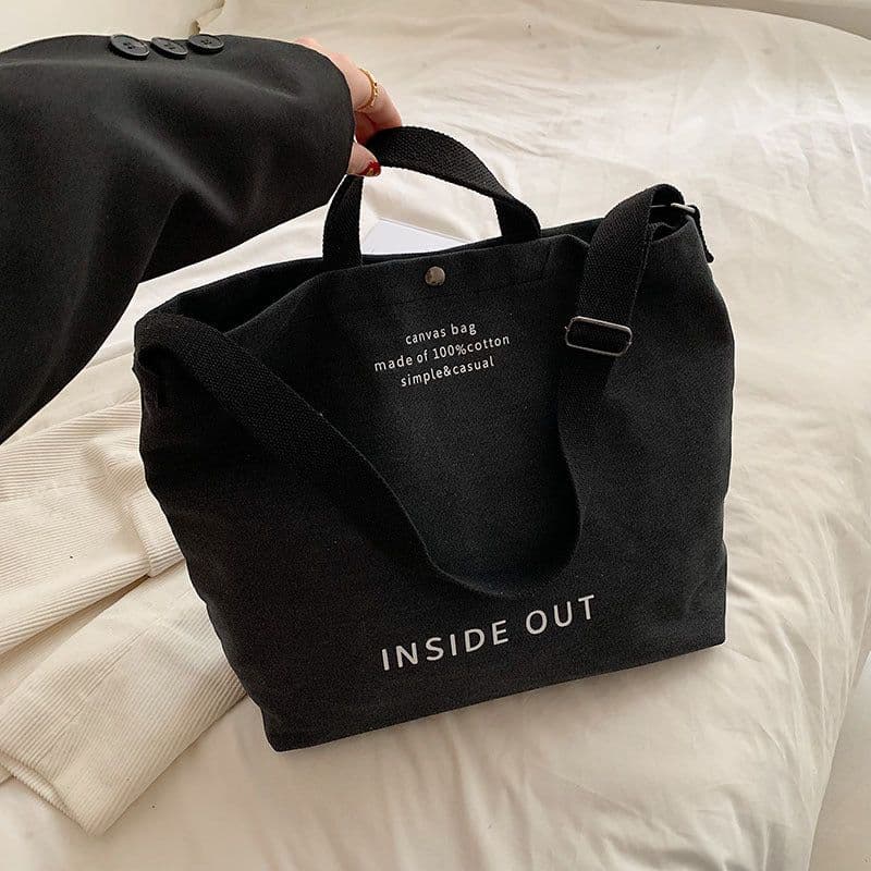 image-Large-capacity Canvas Bags Women Casual Fashion Totes Alphabet Print Shoulder Bag With Adjustable Strap Retro Handbag For Shopping