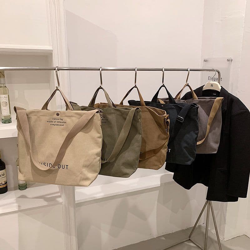 image-Large-capacity Canvas Bags Women Casual Fashion Totes Alphabet Print Shoulder Bag With Adjustable Strap Retro Handbag For Shopping