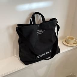 image-Large-capacity Canvas Bags Women Casual Fashion Totes Alphabet Print Shoulder Bag With Adjustable Strap Retro Handbag For Shopping