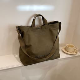 image-Large-capacity Canvas Bags Women Casual Fashion Totes Alphabet Print Shoulder Bag With Adjustable Strap Retro Handbag For Shopping