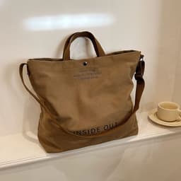 image-Large-capacity Canvas Bags Women Casual Fashion Totes Alphabet Print Shoulder Bag With Adjustable Strap Retro Handbag For Shopping