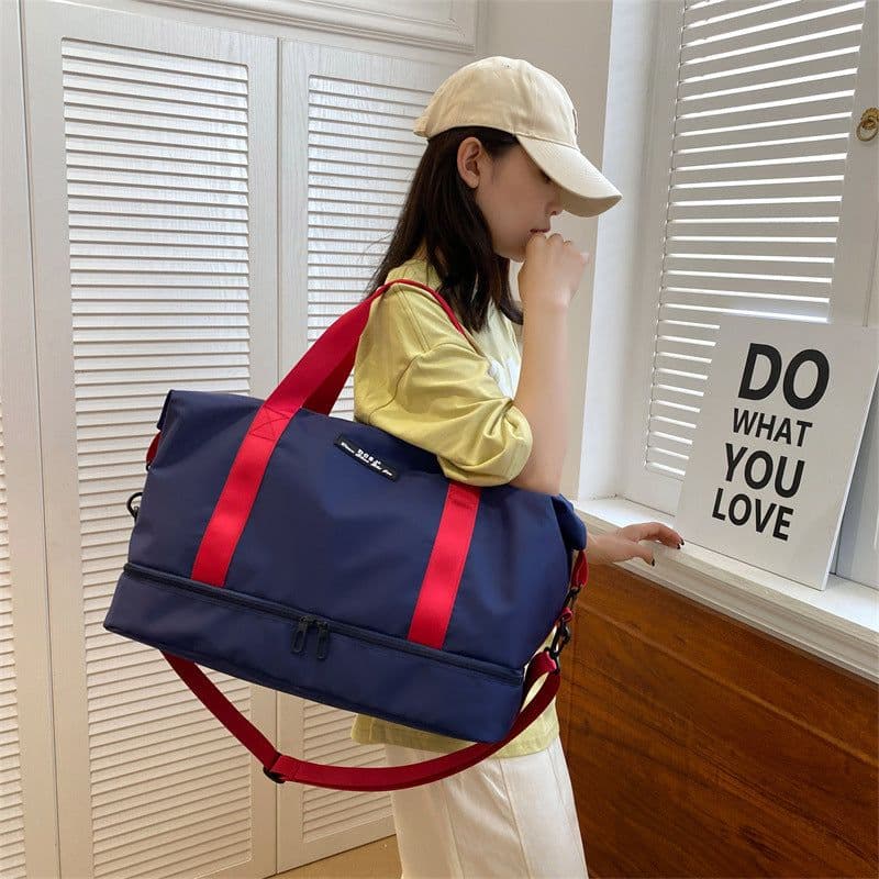 image-Large Capacity Travel Duffle Bag With Shoes Compartment Portable Sports Gym Fitness Waterfproof Shoulder Bag Weekender Overnight Handbag Women
