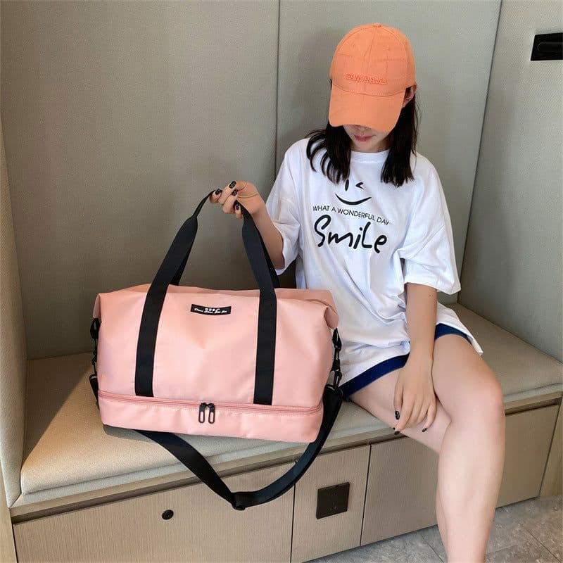 image-Large Capacity Travel Duffle Bag With Shoes Compartment Portable Sports Gym Fitness Waterfproof Shoulder Bag Weekender Overnight Handbag Women