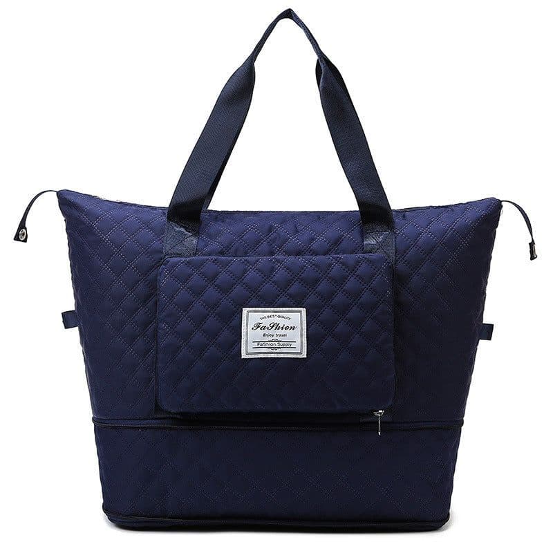image-Foldable Travel Duffle Bag With Rhombus Sewing Design Large Capacity Fitness Handbag Portable Versatile Shoulder Bags Expandable Organizer