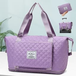 image-Foldable Travel Duffle Bag With Rhombus Sewing Design Large Capacity Fitness Handbag Portable Versatile Shoulder Bags Expandable Organizer