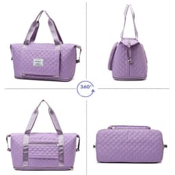 image-Foldable Travel Duffle Bag With Rhombus Sewing Design Large Capacity Fitness Handbag Portable Versatile Shoulder Bags Expandable Organizer