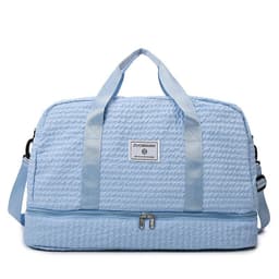 image-Solid Color Travel Duffle Bag With Ruched Design Portable Luggage Bag Dry And Wet Separation Fitness Gym Shoulder Bag For Weekender Overnight Handbags Women