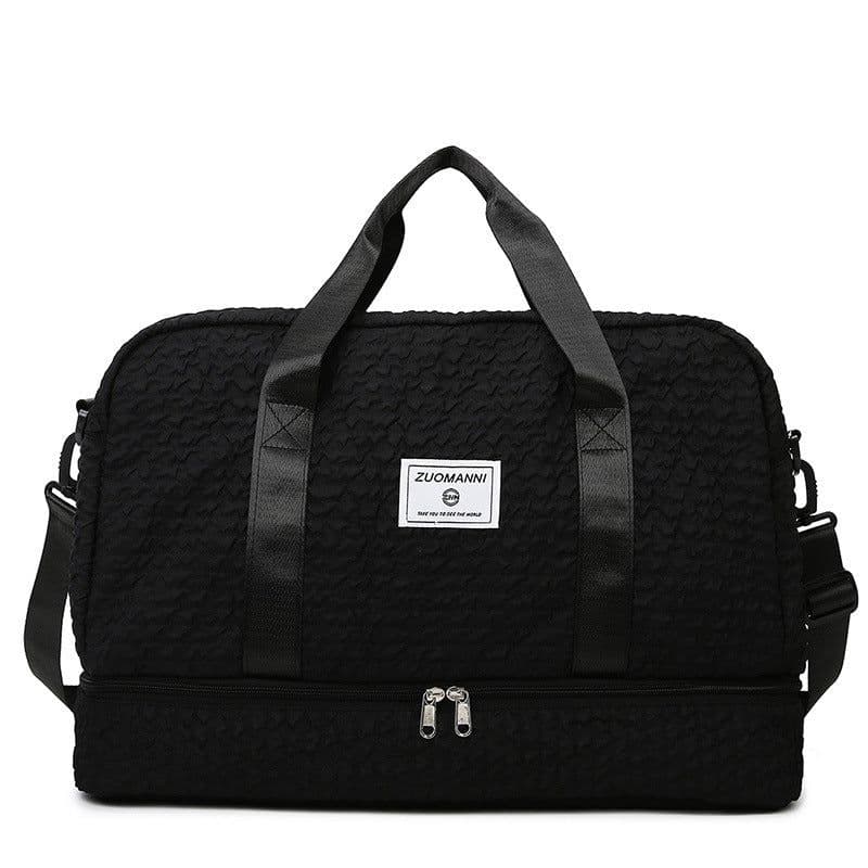 image-Solid Color Travel Duffle Bag With Ruched Design Portable Luggage Bag Dry And Wet Separation Fitness Gym Shoulder Bag For Weekender Overnight Handbags Women