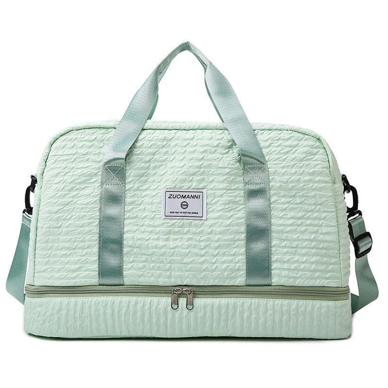 image-Solid Color Travel Duffle Bag With Ruched Design Portable Luggage Bag Dry And Wet Separation Fitness Gym Shoulder Bag For Weekender Overnight Handbags Women