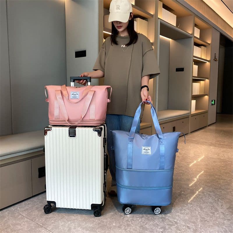 image-New Universal Wheel Travel Bag With Double-layer Dry And Wet Separation Fitness Yoga Shoulser Bags Sports Fitness Large Capacity Handbag Women