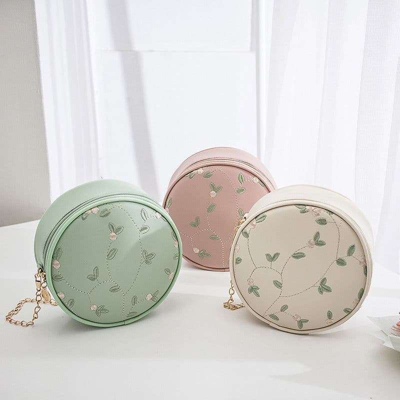 image-Simple Embroidery Small Round Bag Women