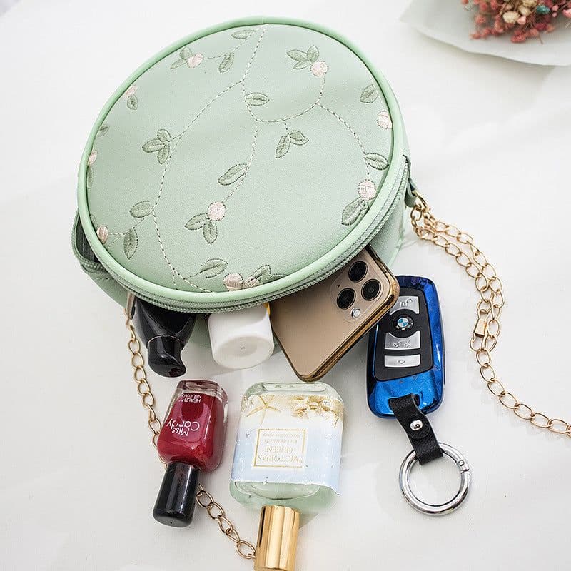 image-Simple Embroidery Small Round Bag Women