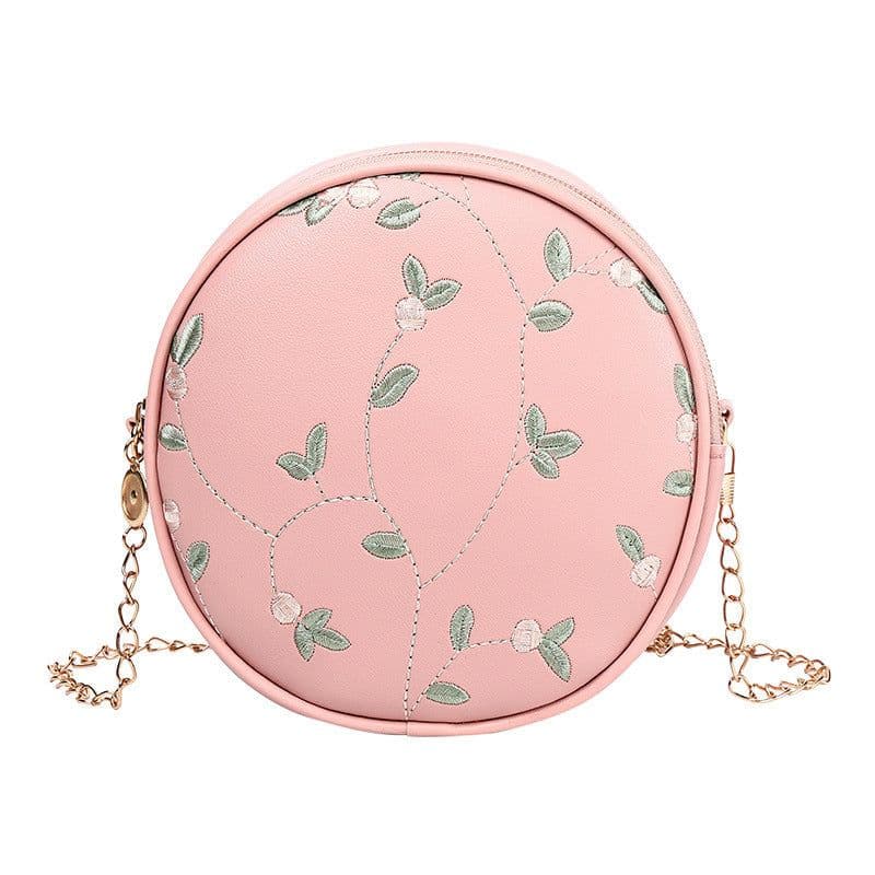 image-Simple Embroidery Small Round Bag Women