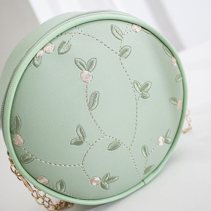image-Simple Embroidery Small Round Bag Women