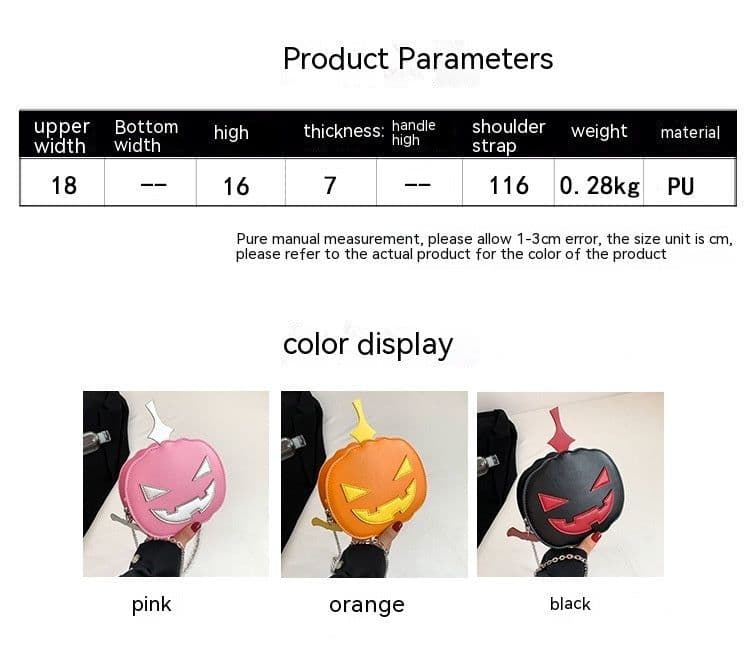 image-Contrast Color Cartoon Funny Pumpkin Crossbody Shoulder Bag