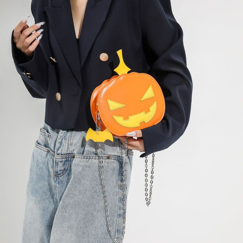 image-Contrast Color Cartoon Funny Pumpkin Crossbody Shoulder Bag