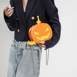 image-Contrast Color Cartoon Funny Pumpkin Crossbody Shoulder Bag