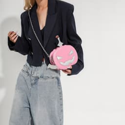 image-Contrast Color Cartoon Funny Pumpkin Crossbody Shoulder Bag
