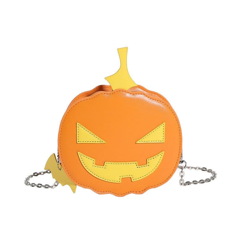 image-Contrast Color Cartoon Funny Pumpkin Crossbody Shoulder Bag