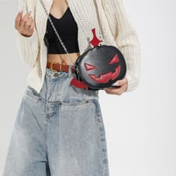 image-Contrast Color Cartoon Funny Pumpkin Crossbody Shoulder Bag