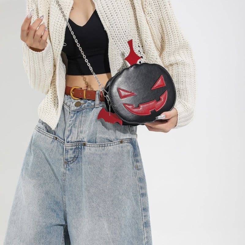 image-Contrast Color Cartoon Funny Pumpkin Crossbody Shoulder Bag