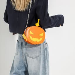 image-Contrast Color Cartoon Funny Pumpkin Crossbody Shoulder Bag