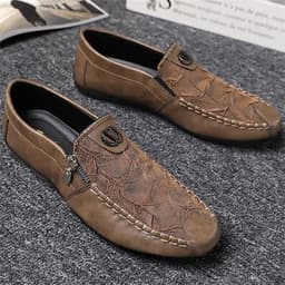 image-Vintage Zipper Casual Leather Shoes