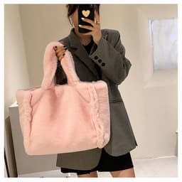 image-Winter Women's Fashion Large Capacity Plush Hand-carrying Bag