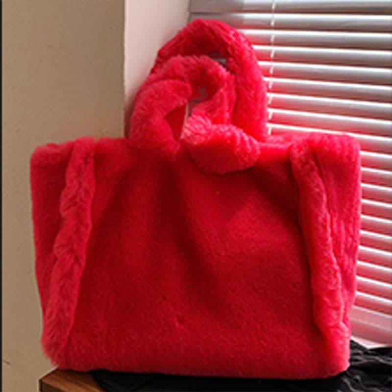 image-Winter Women's Fashion Large Capacity Plush Hand-carrying Bag