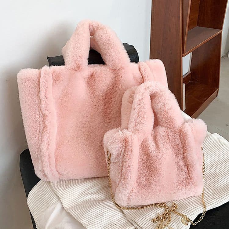image-Winter Women's Fashion Large Capacity Plush Hand-carrying Bag