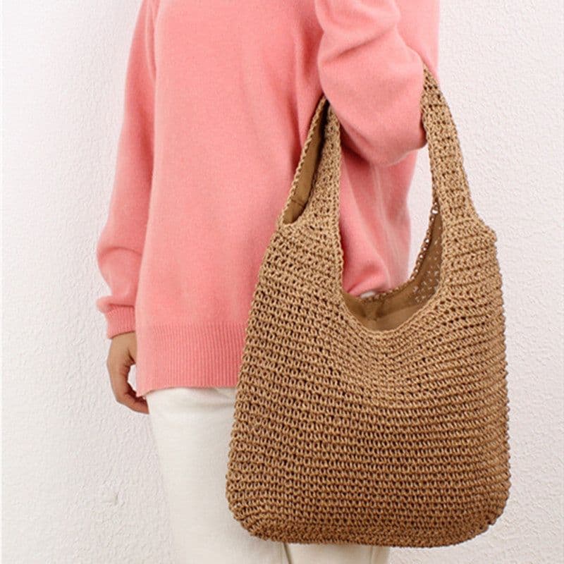 image-One-shoulder Straw Bag Hand-woven Large Capacity