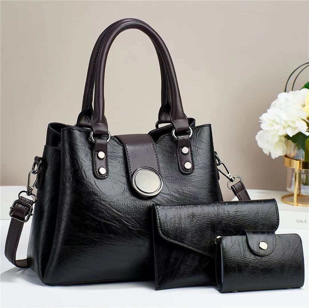 image-Women's Fashion Simple Large Capacity Shoulder Messenger Handbag Three-piece Set