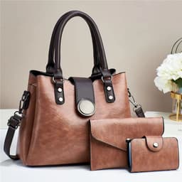 image-Women's Fashion Simple Large Capacity Shoulder Messenger Handbag Three-piece Set