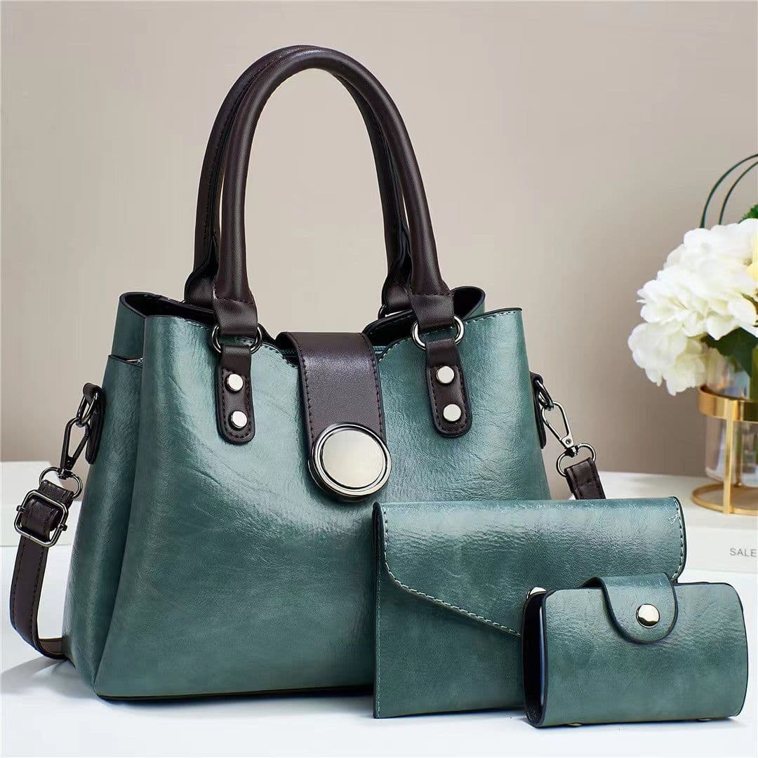 image-Women's Fashion Simple Large Capacity Shoulder Messenger Handbag Three-piece Set