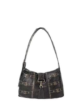 image-Tote Underarm Shoulder Portable Retro Large Capacity Commuter Black Bag
